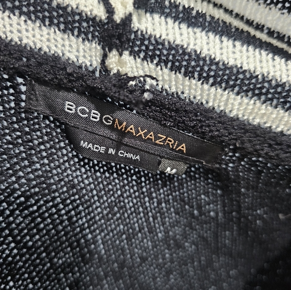 BCBG MAXAZRIA Women Sleeveless Black White Striped Open Duster Knit Cardigan M - Picture 7 of 8